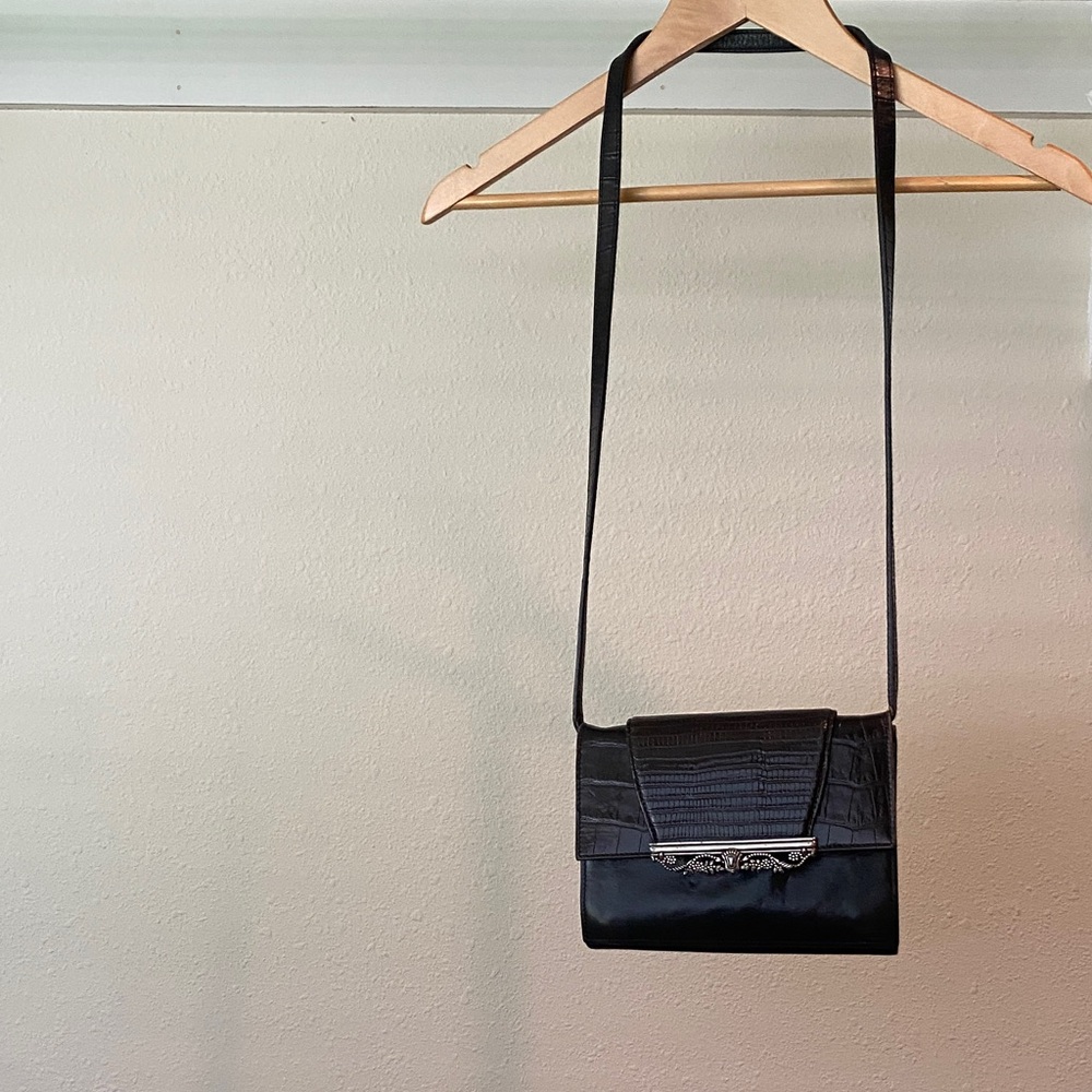 Brighton Black Crossbody Bag with Croc Texture